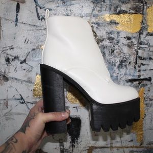White Tall Chunky Platform Booties.